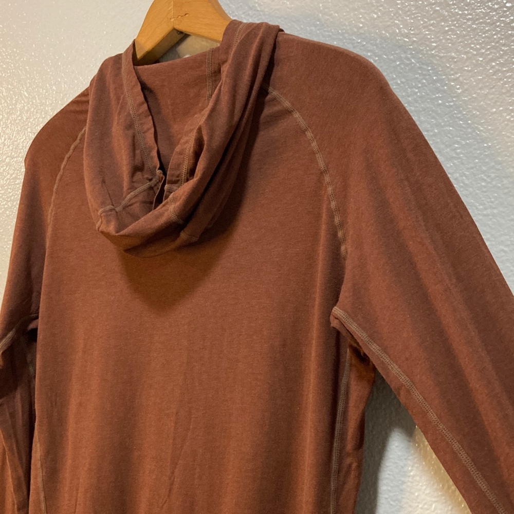 Netdraw BROWN Bamboo Long Sleeve Hoodie Tee Shirt thumbholes Lightweight sz S - Picture 2 of 6
